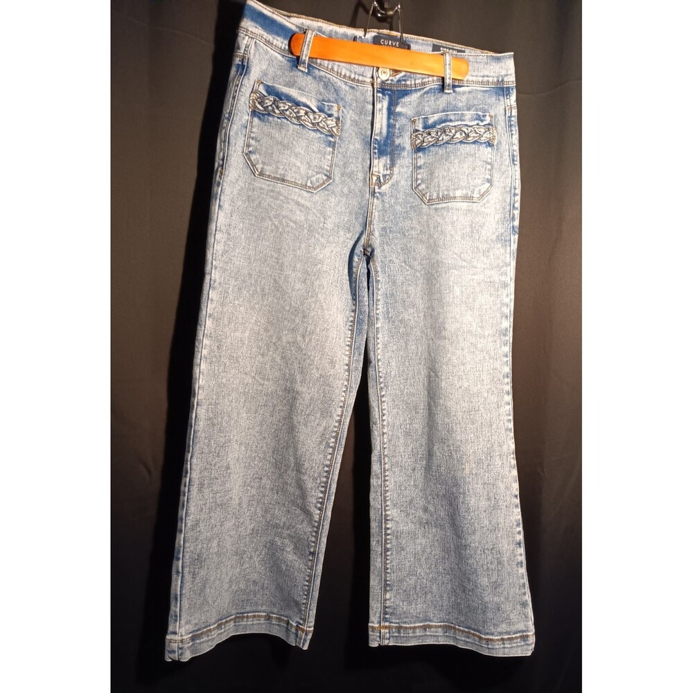 Curve Appeal High Rise Wide Leg Jeans Women’s 10/30 Light Wash Braid Pocket